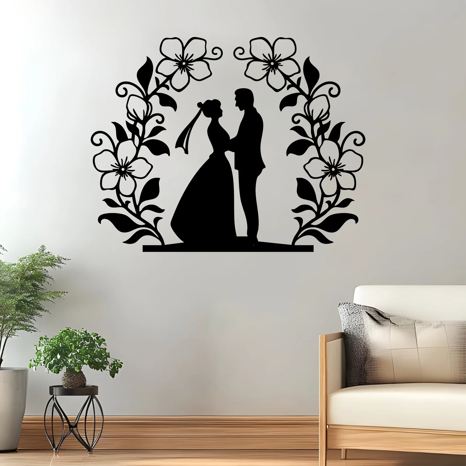 Wedding Couple Metal Wall Art, Rust‑Resistant Bedroom Garden Decor, Valentine's Day Anniversary Romantic Gift