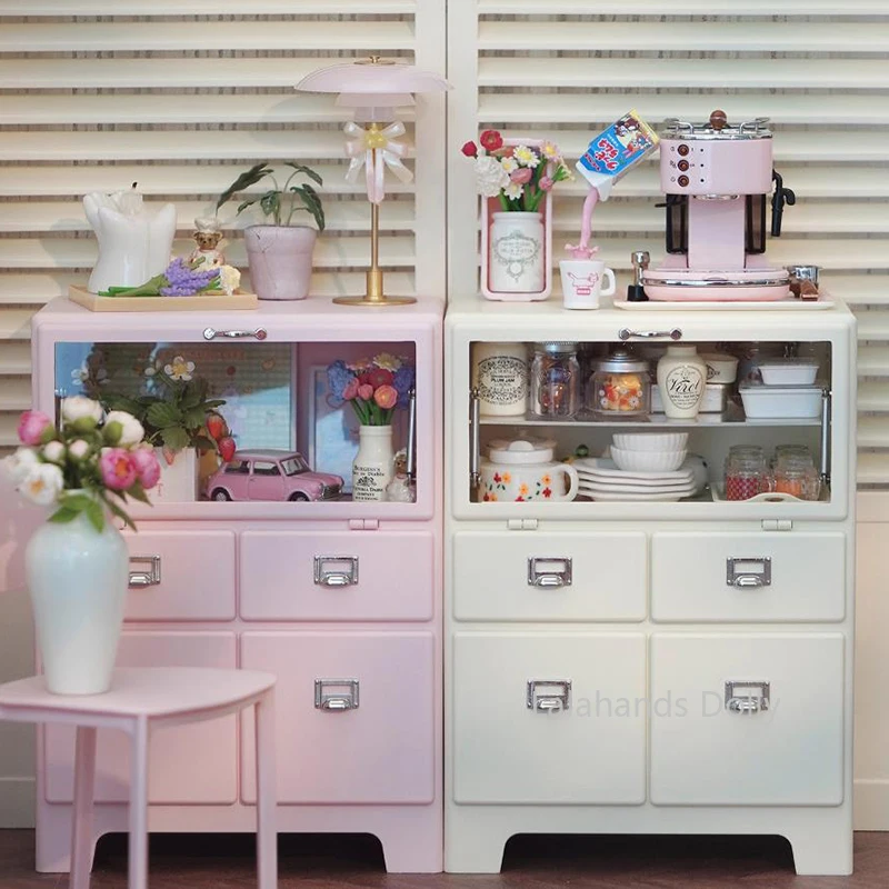 Aparador combinado de plástico simulado para casa de muñecas, armario de almacenamiento, artículos en miniatura, accesorios de decoración de muebles de cocina, 1/6