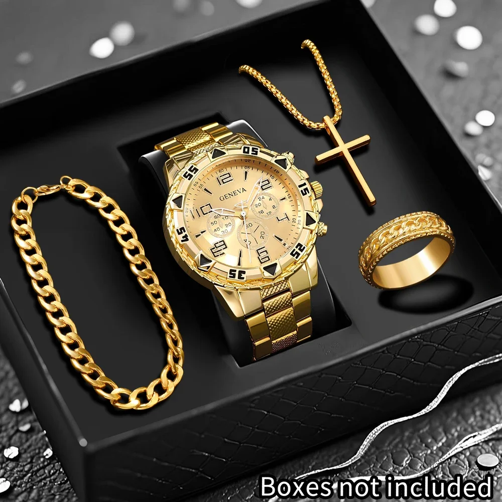 Set de 4 piezas que incluye un reloj nuevo y accesorios para hombre, de estilo informal y elegante, una excelente opción para regalar.