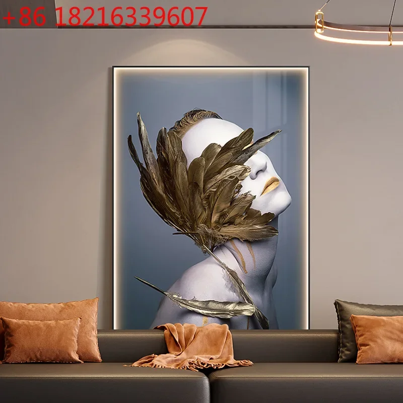Light luxury living room decorative painting beautiful woman led lighting painting hallway corridor hanging painting