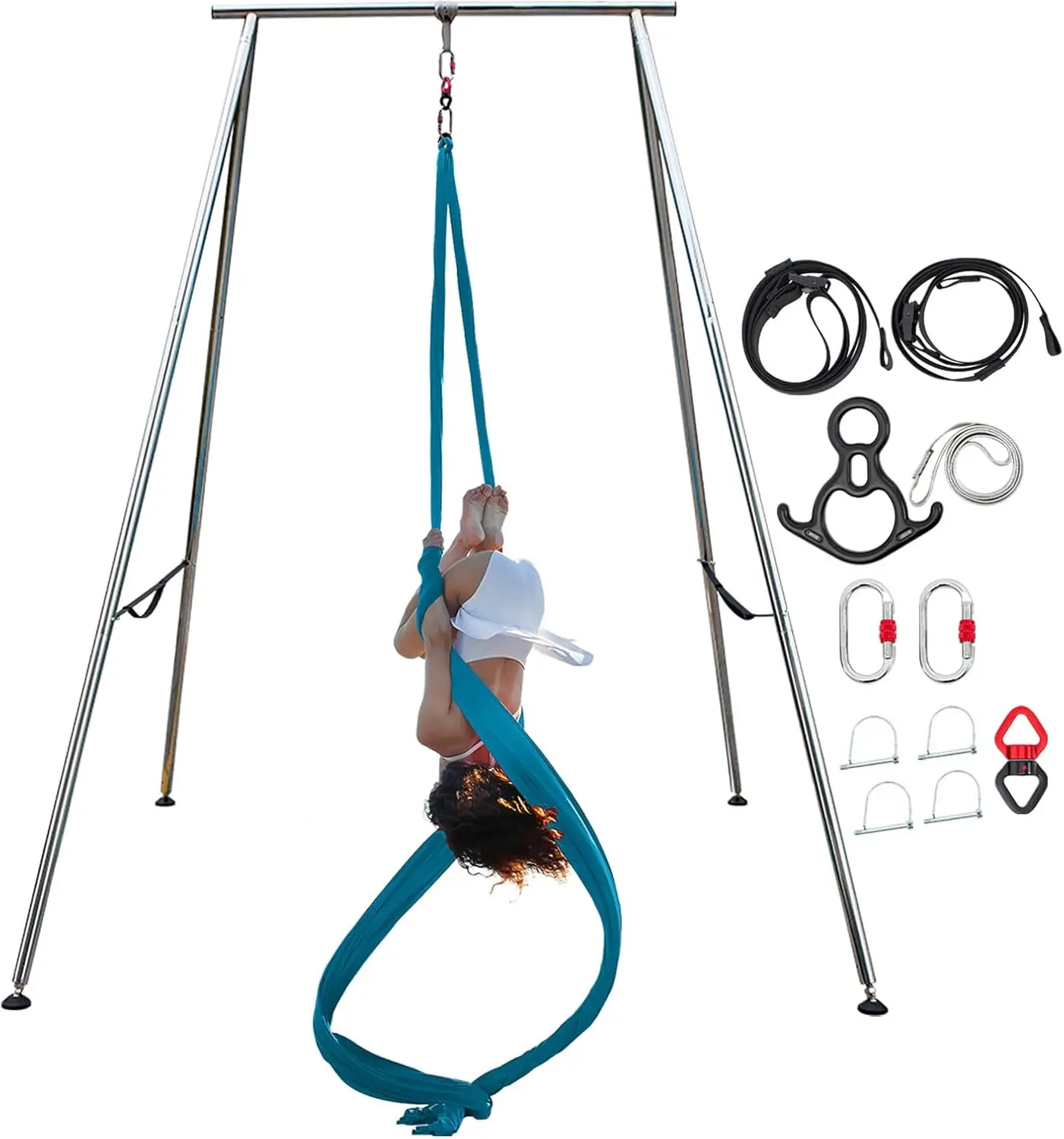 6.6 FT~9.6 FT Adjustable Height Aerial Yoga Frame & Yoga Hammock, Professtional Yoga Swing Stand Comes with 18 FT / 33 FT Aerial