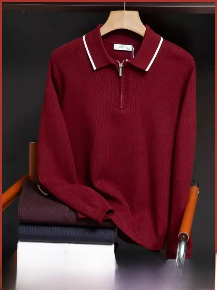 

Italian Sle Men's Pure Color Simple Collar f Zip Knitted Sweater Faionable Versatile Autumn Winter New Arrival