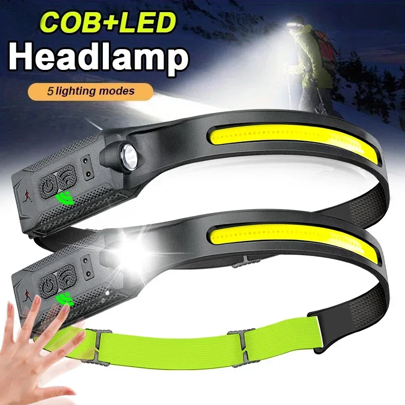 

LED Sensor Headlamp USB Rechargeable Headlight with Built-in Battery Powerful Portable Lamp for Outdoor Night Running Fishing