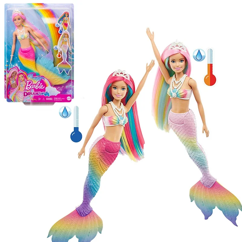 Muñeca Barbie Dreamtopia para niñas, Juguete de princesa Barbie, cambio de temperatura, sirena, Original, cuento de hadas