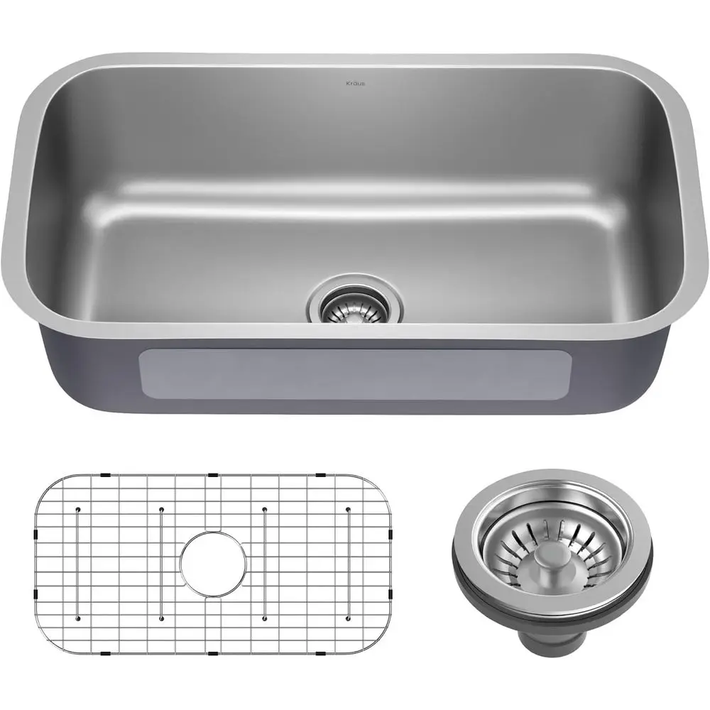 

Premier 32 3/8 inch Undermount Single Bowl 18-Gauge StainlSteel Kitchen Sink with Bottom Grid and Strainer, KBU44