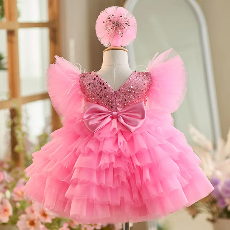 Rosa Tüll Blumen mädchen Kleid für Hochzeit geschwollene Tutu Outfit Prinzessin Geburtstags feier Erstkommunion Ballkleid 12m 24m