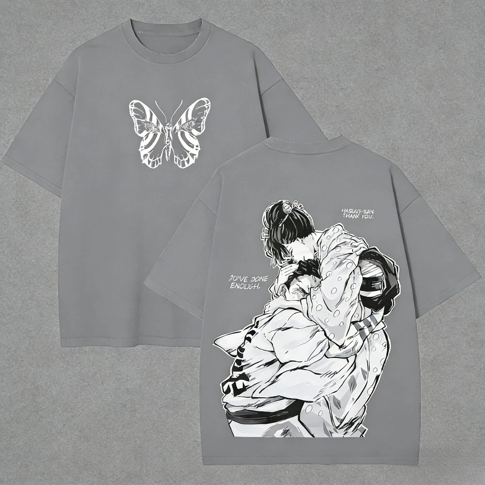 Demon Slayer Akaza Unisex Pure Cotton T-shirt 2026 Summer Hot Anime Print American Loose Casual Parent-child Short Sleeved Top
