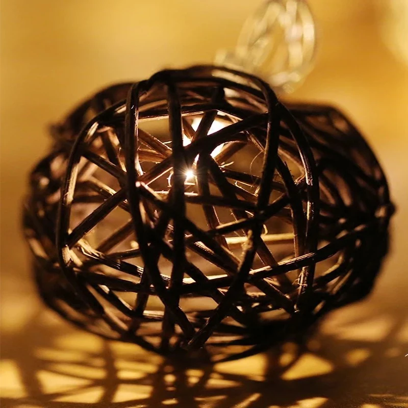 Creative Hollow-Out Lamp Indoor Handmade Seven-Color Rattan Ball Lamp String Courtyard Home Decoration Led Star Lights