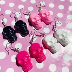 Cute 4 Color Skull Head Pendant Women's Earrings Flat Resin Accessories DIY Jewelry Novelty Girl Eardrop Gifts for Her