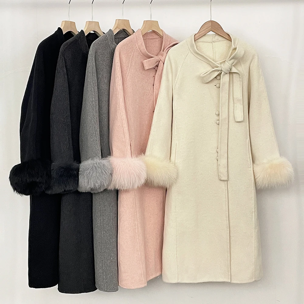 Elegante Wolljacke Winterkleidung Mantel Damen Woll- und Trenchcoats Wollmantel Frau Stehkragen Damenmantel Damen Winter