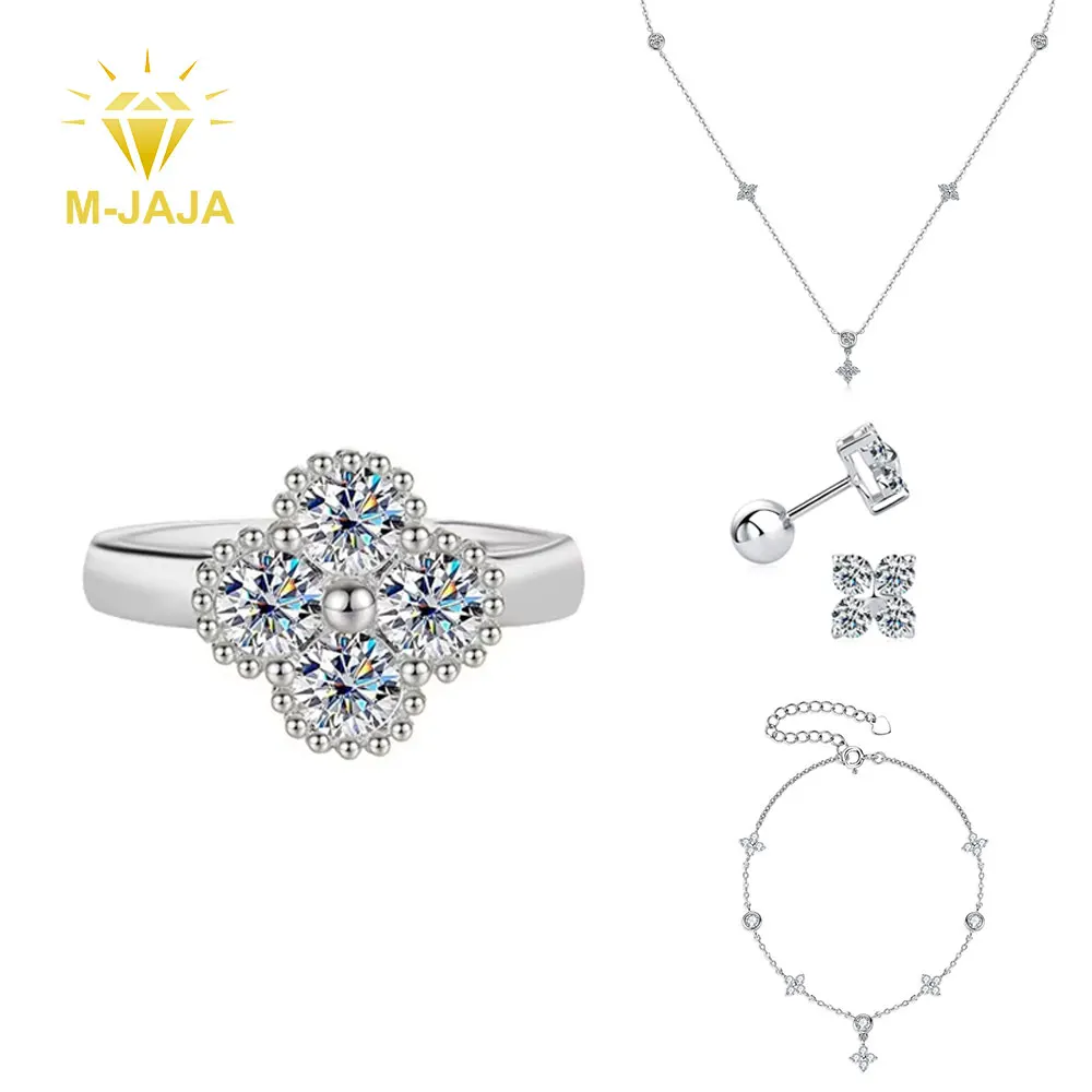 

M-JAJA Moissanite Four-leaf Clover Ring Bracelet Necklace Diamond Stud Earrings for Women S925 Silver Gold Plated Fine Jewelry