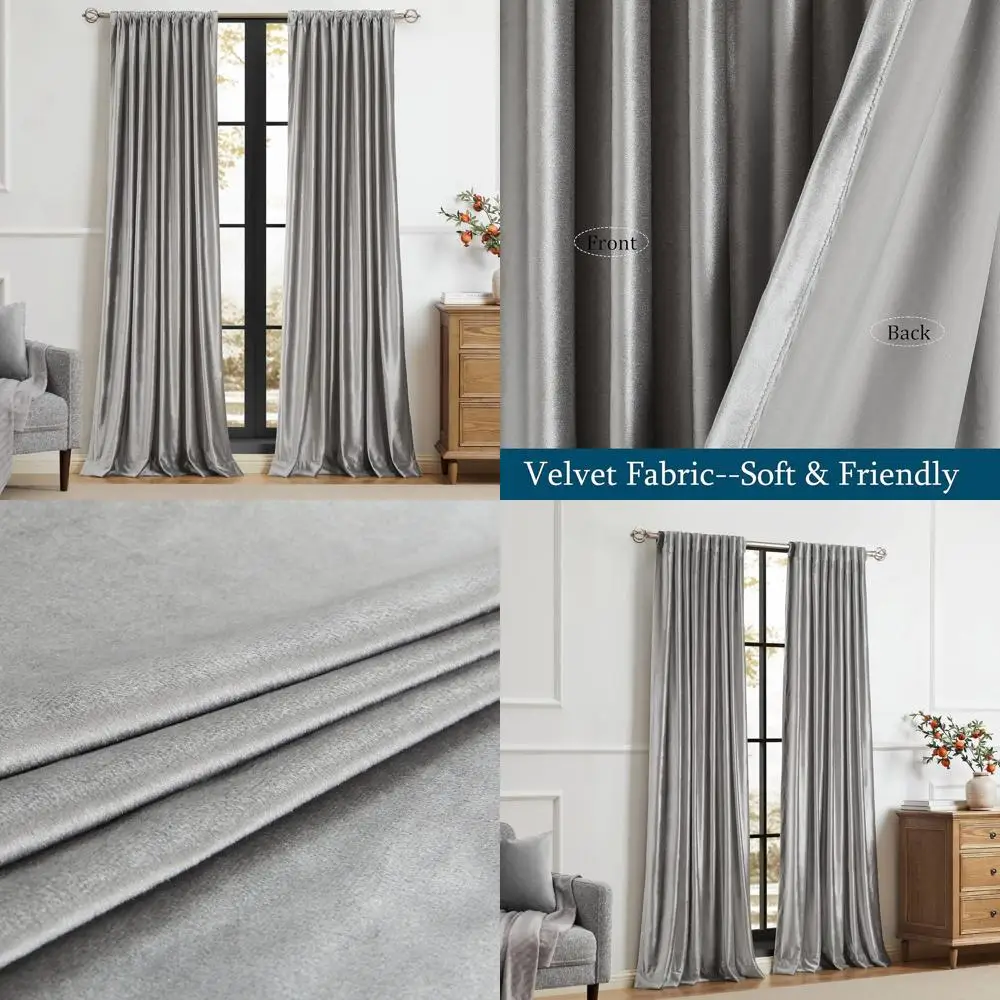 

84 серебристо-серые затемняющие шторы для комнаты, 2-панельные затемняющие шторы с задними выступами для декора гостиной и спальни