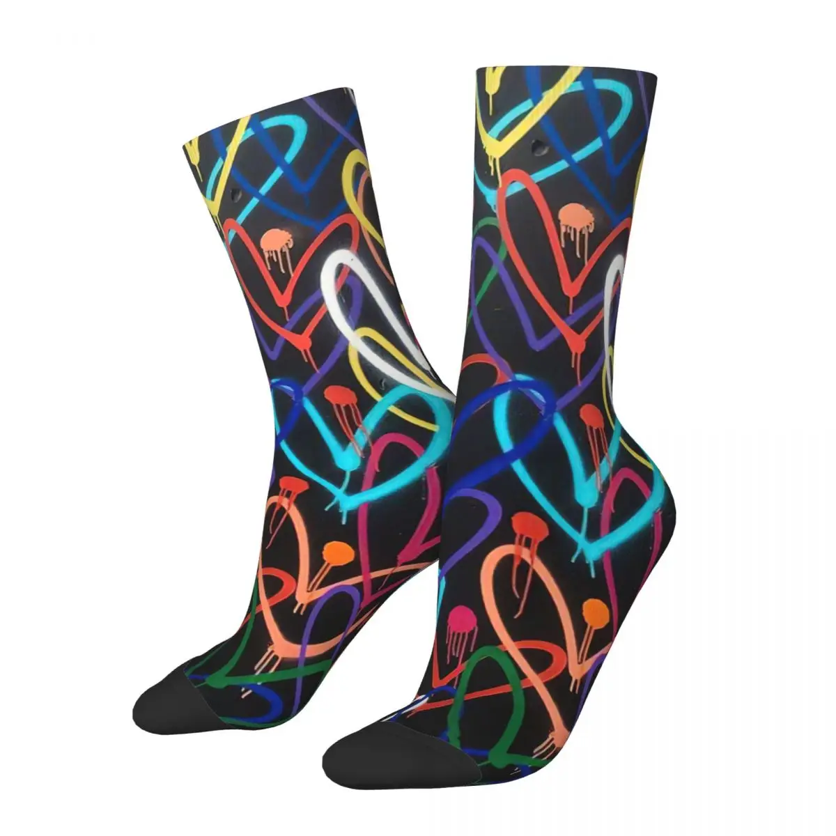 

Cool Graffiti Soccer Socks Heart Polyester Long Socks for Women Men Sweat Absorbing