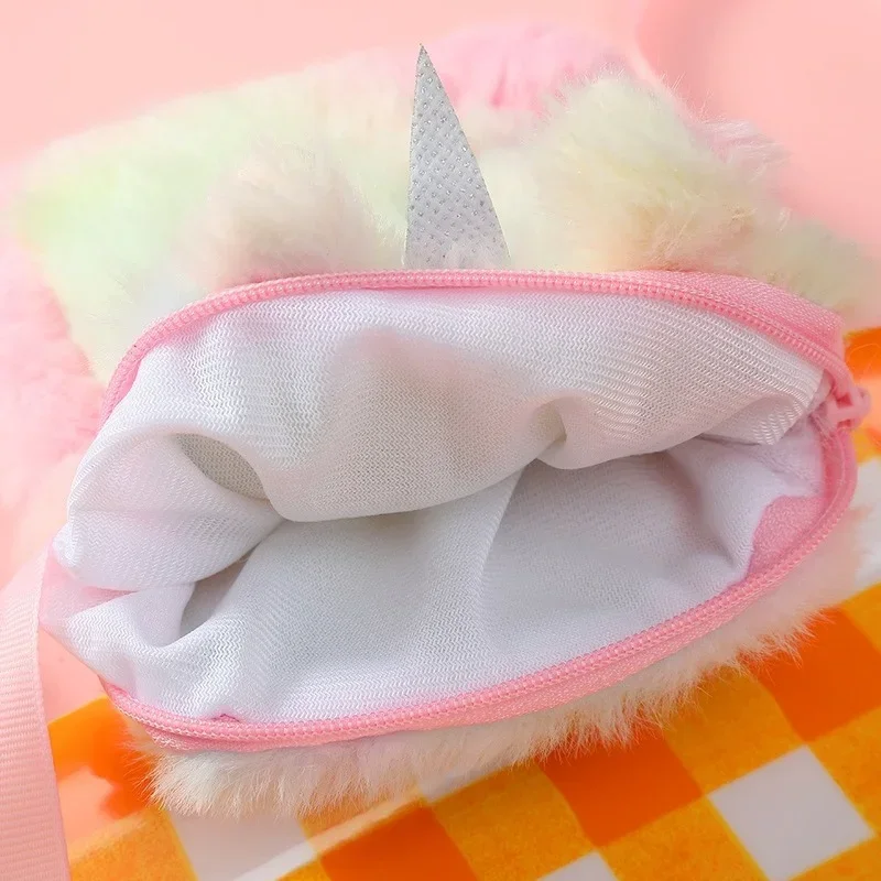 Cute Kids Messenger Bag Mini Autumn Winter Plush Princess Unicorn Bag Square Snack Mobile Stationery Bags for Kid Girl Outdoor