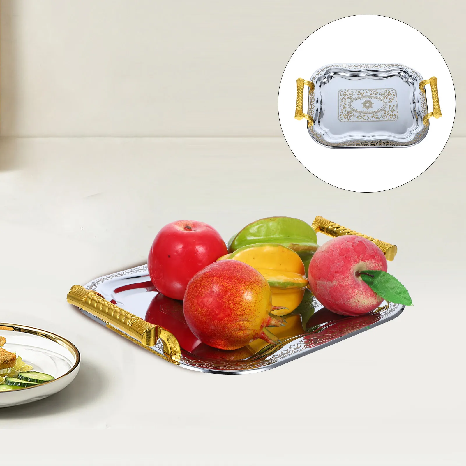 

Metal Serving Tray Rectangular Stainless Steel Fruit Snack Plate Elegant Portable Tray for Home Office Party Candy Organizer