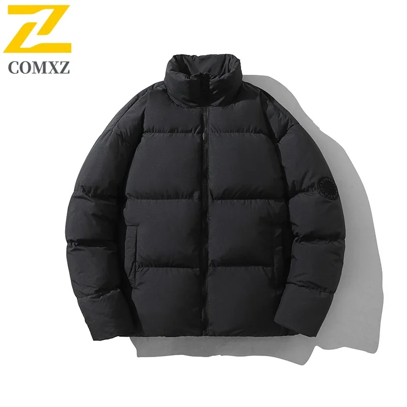 COMXZ Men Down Jacket Classic Stand Collar Outdoor Cycling Windproof Warm Coat Street Fashion Lightweight Autumn Winter Garment