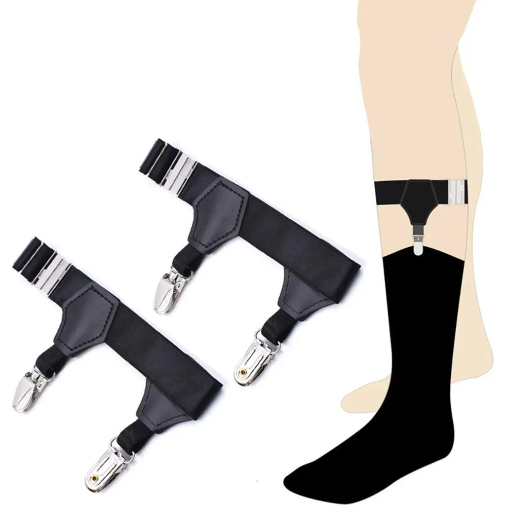 Kaus kaki hitam pria, sabuk Garter dapat diatur elastis kaus kaki suspender penahan kawat gigi Non-slip stoking paha kaki wanita