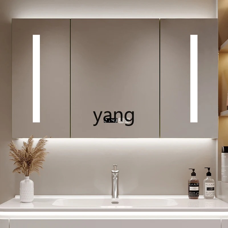 ตู้กระจกห้องน้ำ LHH ติดผนัง ตู้ห้องน้ำไม้เนื้อแข็ง กระจกเต็มบานอัจฉริยะ พร้อมที่เก็บของ