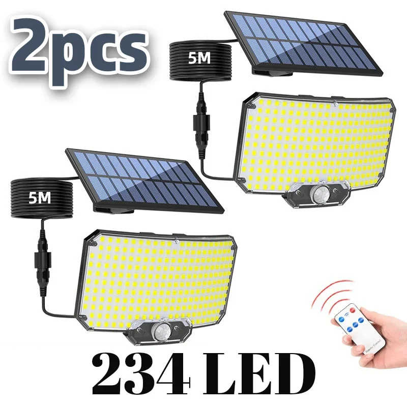 1-2pcs Super Bright 234LED Solar Light, IR Sensor Street Light, Decorative Wall Light, Multiple Switch Modes with Remote Control
