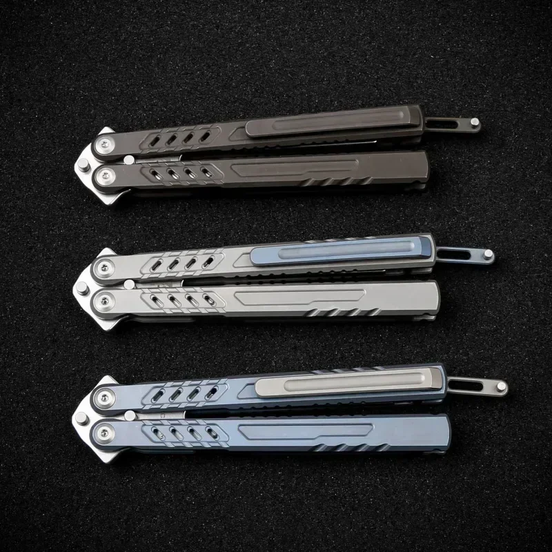 Maxace Pelican-M Balisong Trainer TC4 Titanium Channel Handle M390 Live Blade 440C Tuning Fork Hand Tool EDC Butterfly Knife