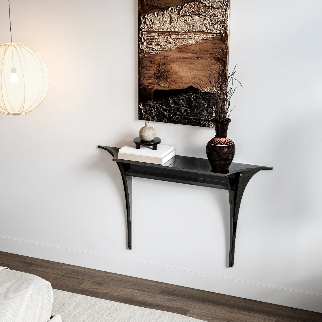 Акриловый темно-серый стол на крыльце, двойная подвеска ветра, узкий настольный светильник, роскошная настенная стойка высокого класса