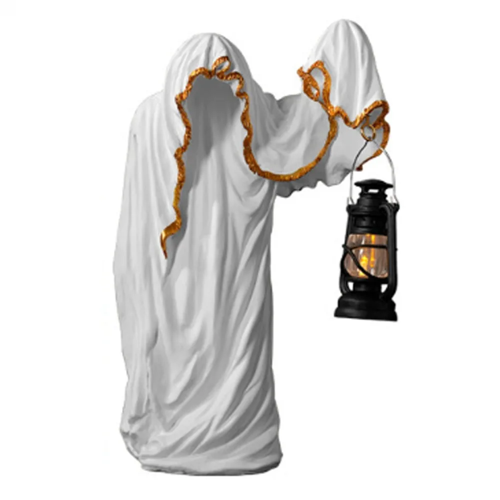 

Resin Hell Mailman Lantern Scary Decorative Hermit Resin Statue with Lantern Eerie Glow Ghost Figurine