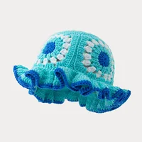 Men's and women's colorful hand crocheted knitted hats with wavy edges and floral patterns,woolen hats suitable for keeping warm 2