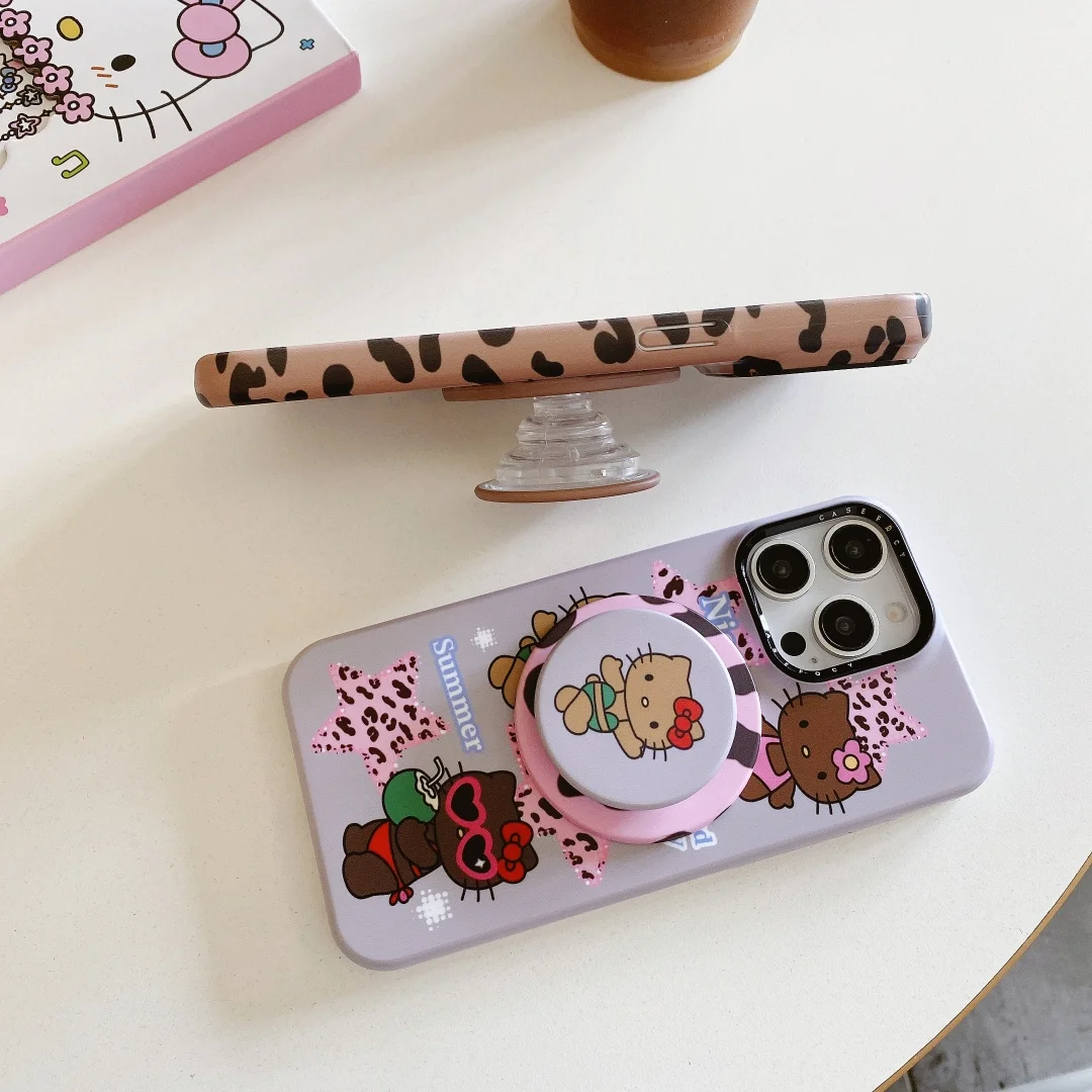 럭셔리 레오파드 비키니 헬로 키티 전화 케이스 아이폰 15 14 프로 맥스 Magsafe 무선 충전 충격 방지 뒷면 커버 Funda ﻿
