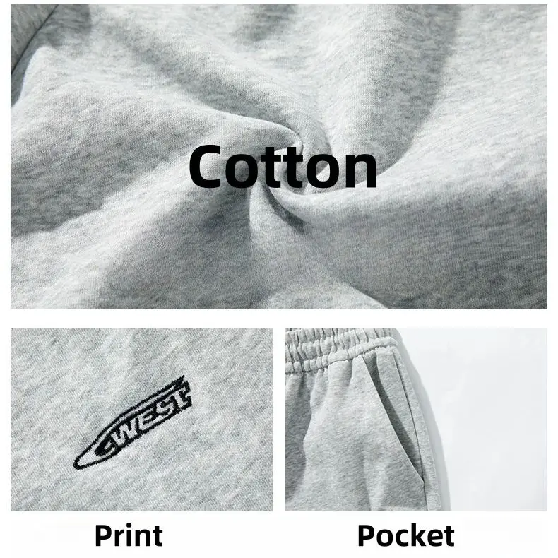 American Pleated Casual Pants Men's Cotton Sweatpants Embroidered Loose Straight Peplum Pants Pleated Soft