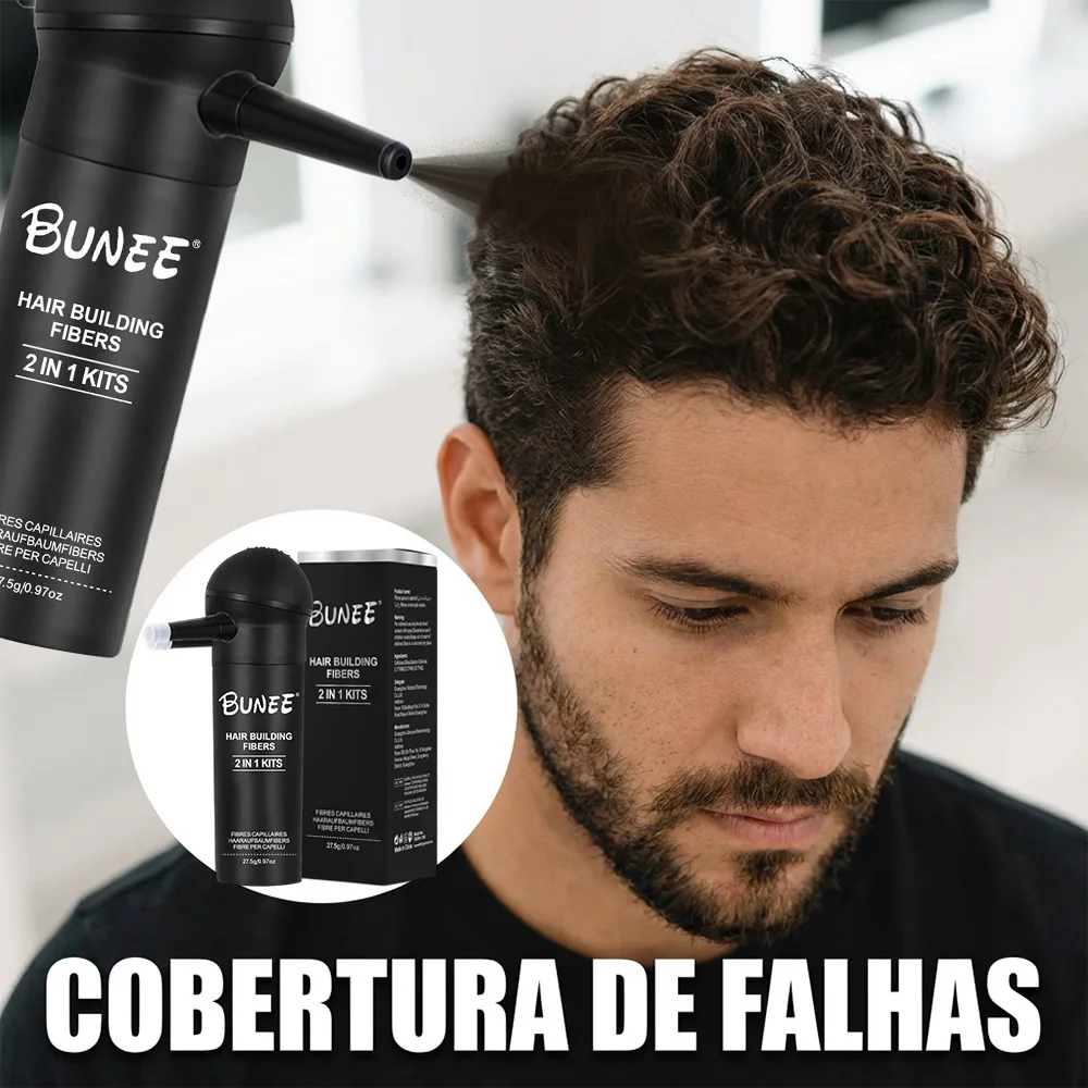 BUNEE Press-Fit Fibra de Cabelo em Pó 27,5g – Bocal de Spray, Anti-Scatter, Livre de bagunça, Espessamento Invisível, Volume 24H