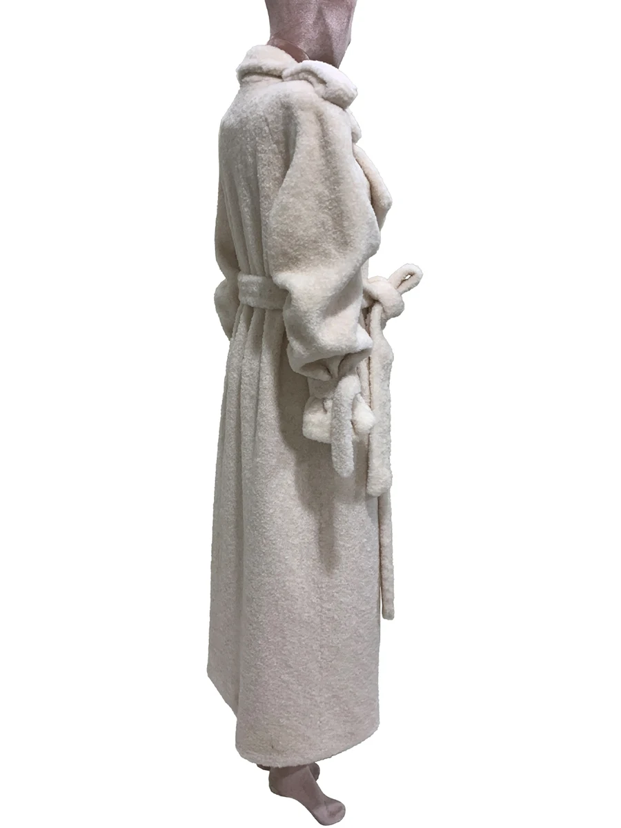 

Осень-зима оверсайз Extra Logn толстое теплое пальто из 100% шерсти женские подплечники с поясом роскошное свободное макси пушистое пальто 2025