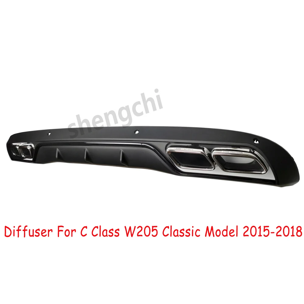 W205 AMG Style Rear Bumper Diffuser For Mercedes Benz C Class W205 Sedan 2015-2018 Non Sport C63 Diffuser with 4-outlet  Exhaust