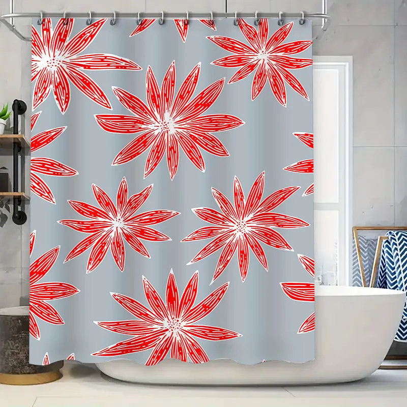 

Занавеска для душа с цветочным принтом, красный и серый современный декор для ванны для дома, гостиной, ванной комнаты, кухни, размер настраиваемый