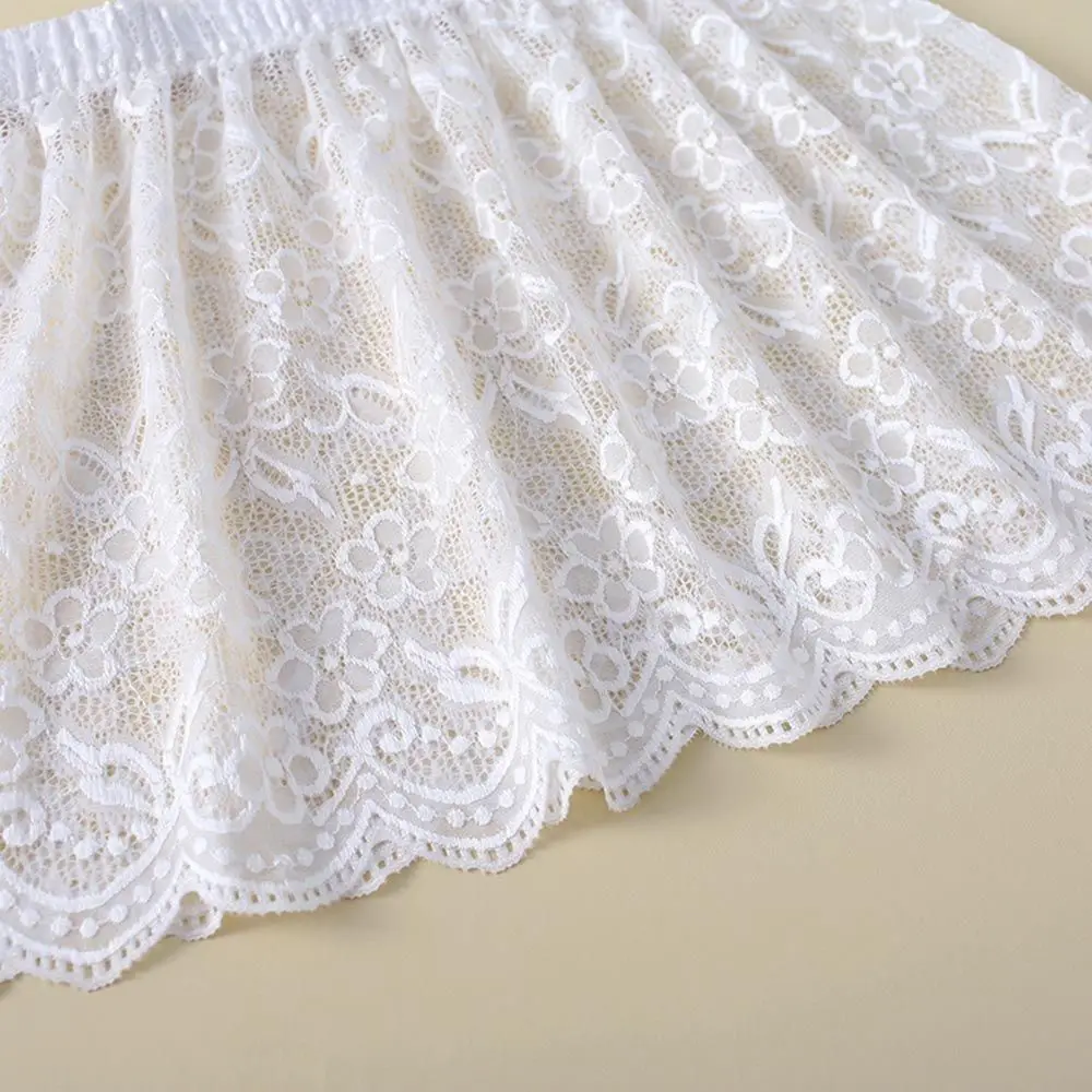 Trendy Lace Trim Fart Curtain for Women Flower Embroidery Y2K Mini Skirt Versatile Pretty Apron Wrap Skirt Trousers Decoration