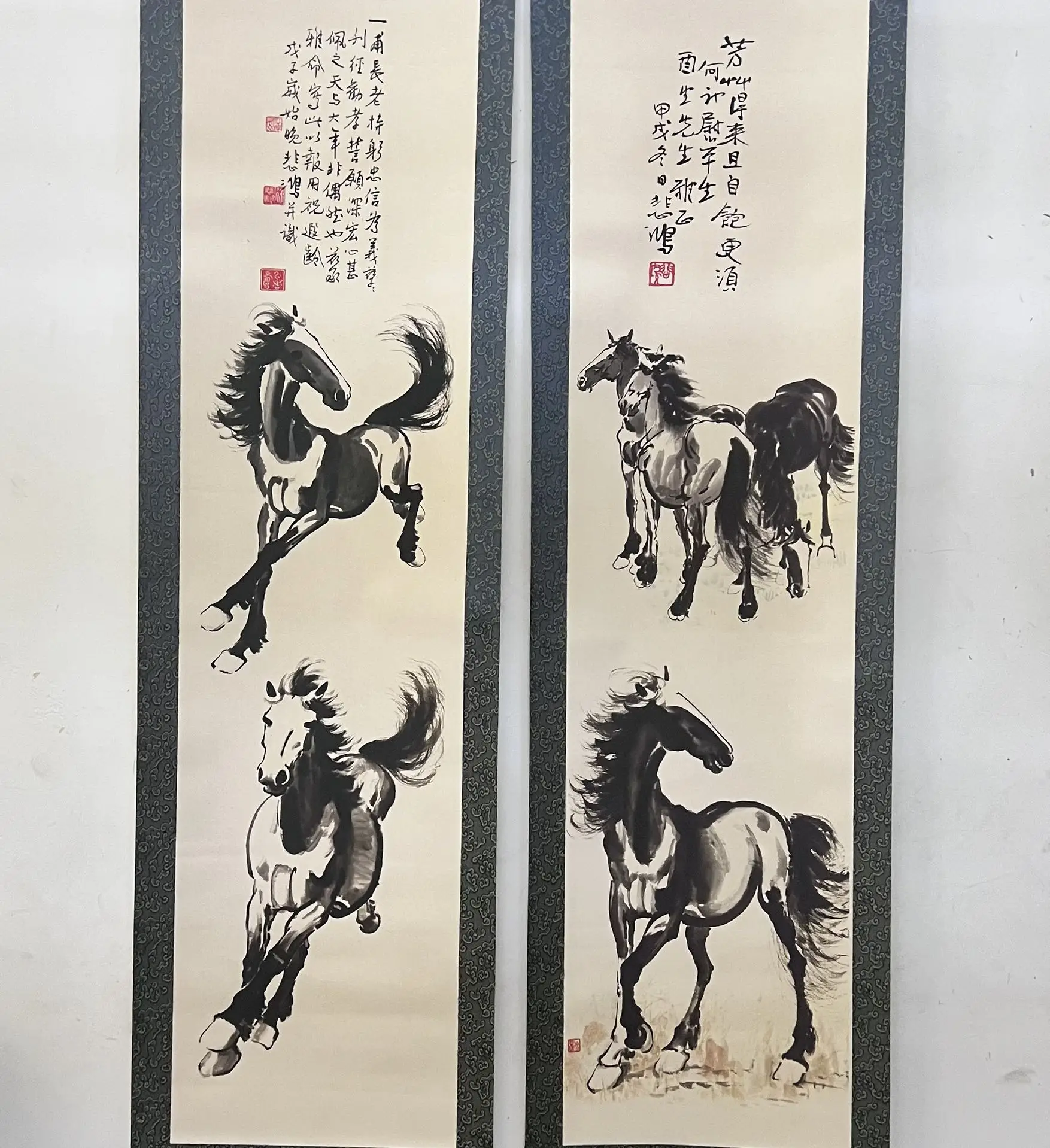 Animal painting, four-panel central-hanging scroll—galloping steeds, real-life photography, one item per picture,free shipping