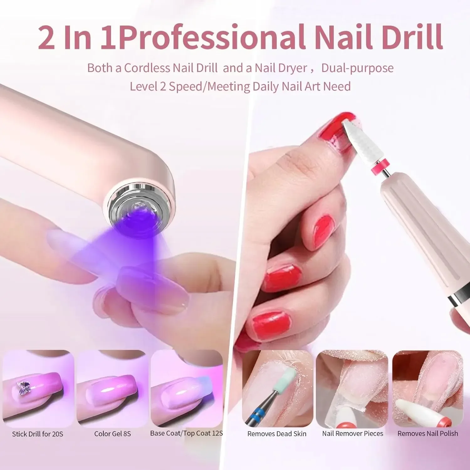 Stylo de vernis à ongles deux en un, lampe de luminothérapie à séchage rapide, déterminer, dissolvant et polisseuse à ongles portables, ensemble d'outils à ongles