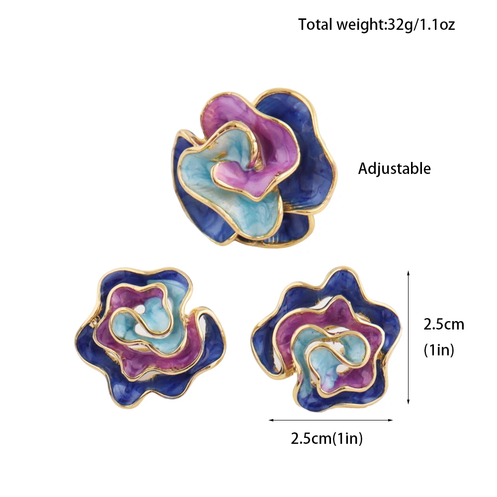 Farbige Emaille-Ring-Ohrringe 2-teiliges Set Dopamin Goldfarben Mode Damen Alltag Büro Freizeit Schmuck-Accessoires-Set – Detail 7