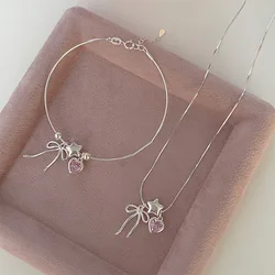 925 Sterling Silver Bracelet Bowtie Ribbon Pink Heart Star Cute Geometric For Woman Girl Fashion Jewelry Gift Dropship Wholesale