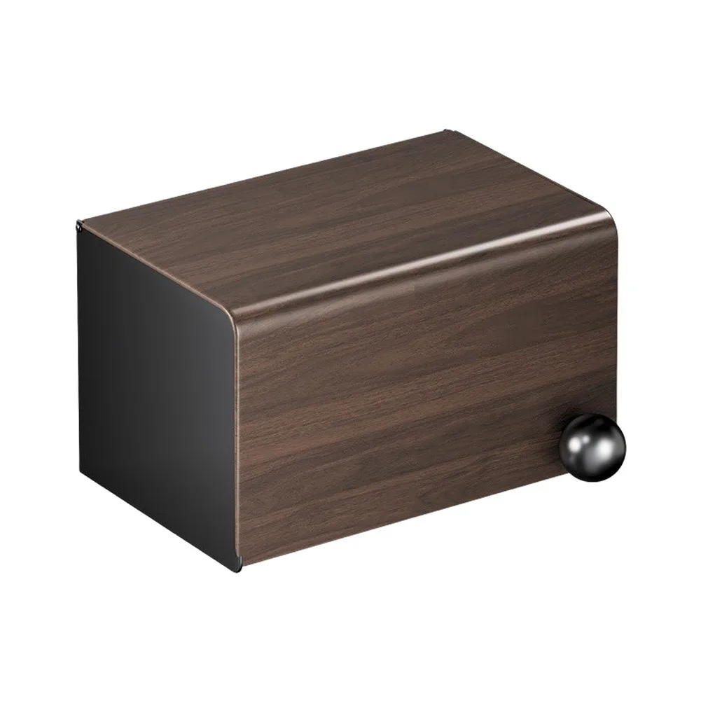 Waterproof Toilet Paper Box for Bathroom with Walnut Wood Texture Finish Long Lasting Roll Paper Drawer Storage