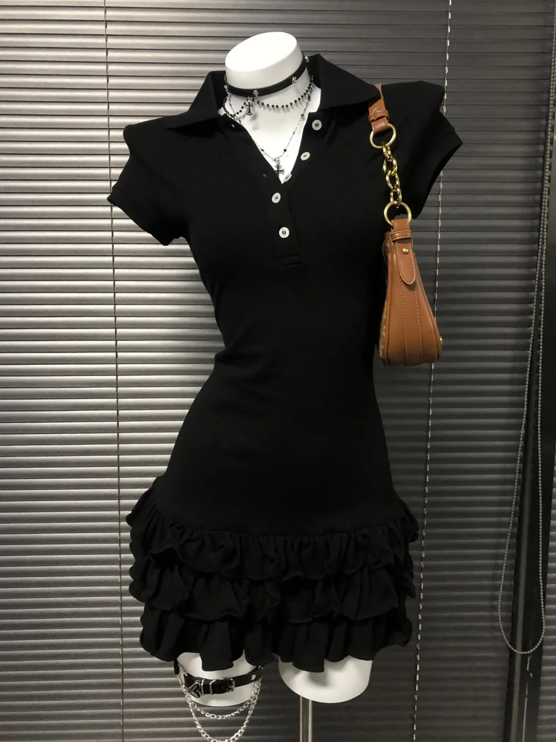 

Y2K Black Mini Dress Women Harajuku Gothic Ruffles One Pieces Dresses Summer Preppy Korean Short Sleeve Bodycon Vestidos