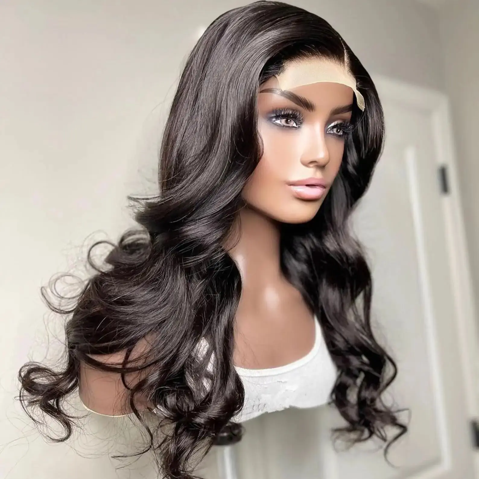 Glueless Long 26Inch Natural Black 5x5 Silk Base Body Wave Jewish Human Hair Wig Baby Hair HD Lace European Hair Preplucked