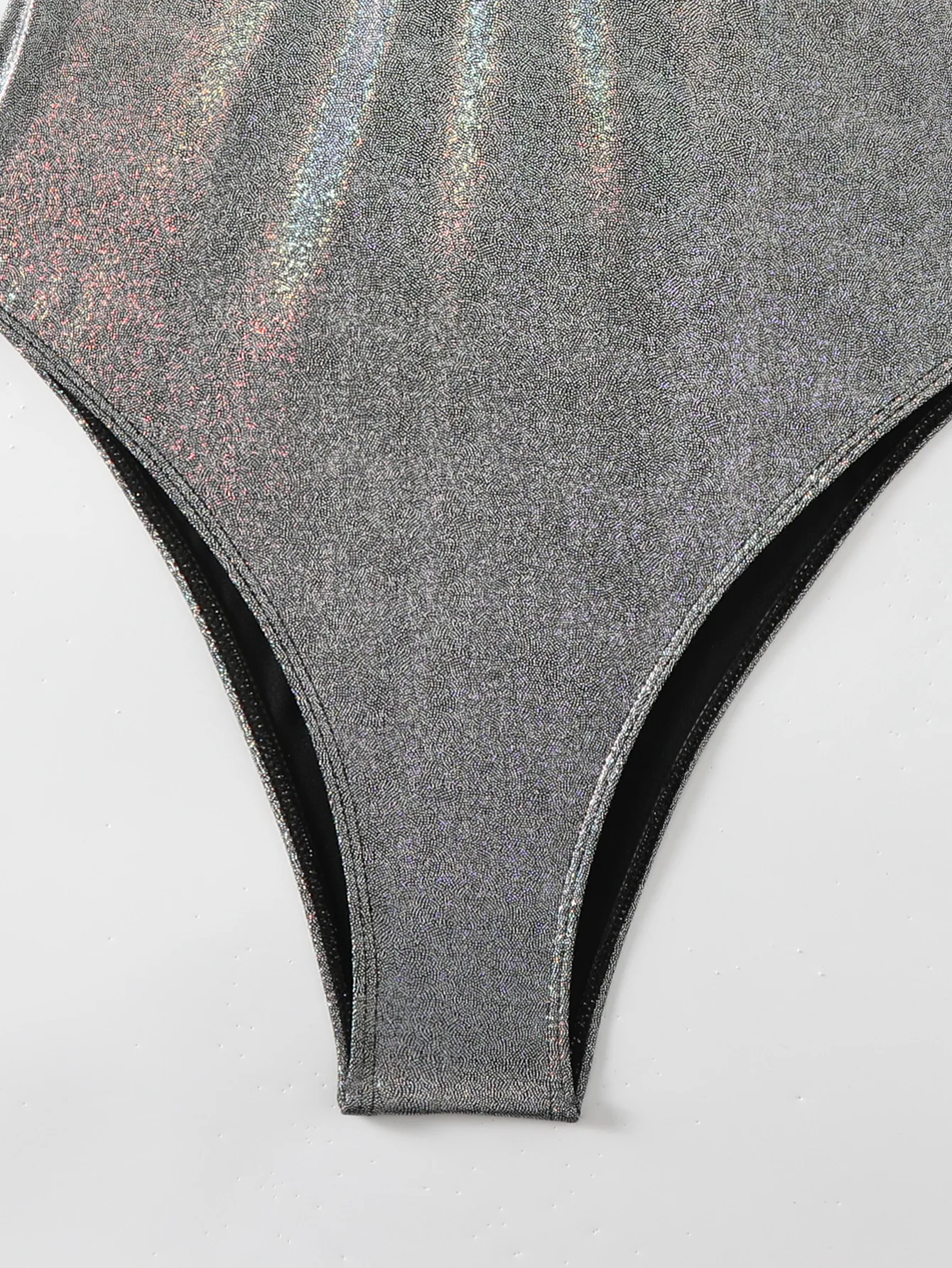 Sexy Glitter Solid Silver Backless Swimsuit One Piece Back Bandage Bikinis Thong Swimwear Bodysuits Women Biquini Bathing Suits