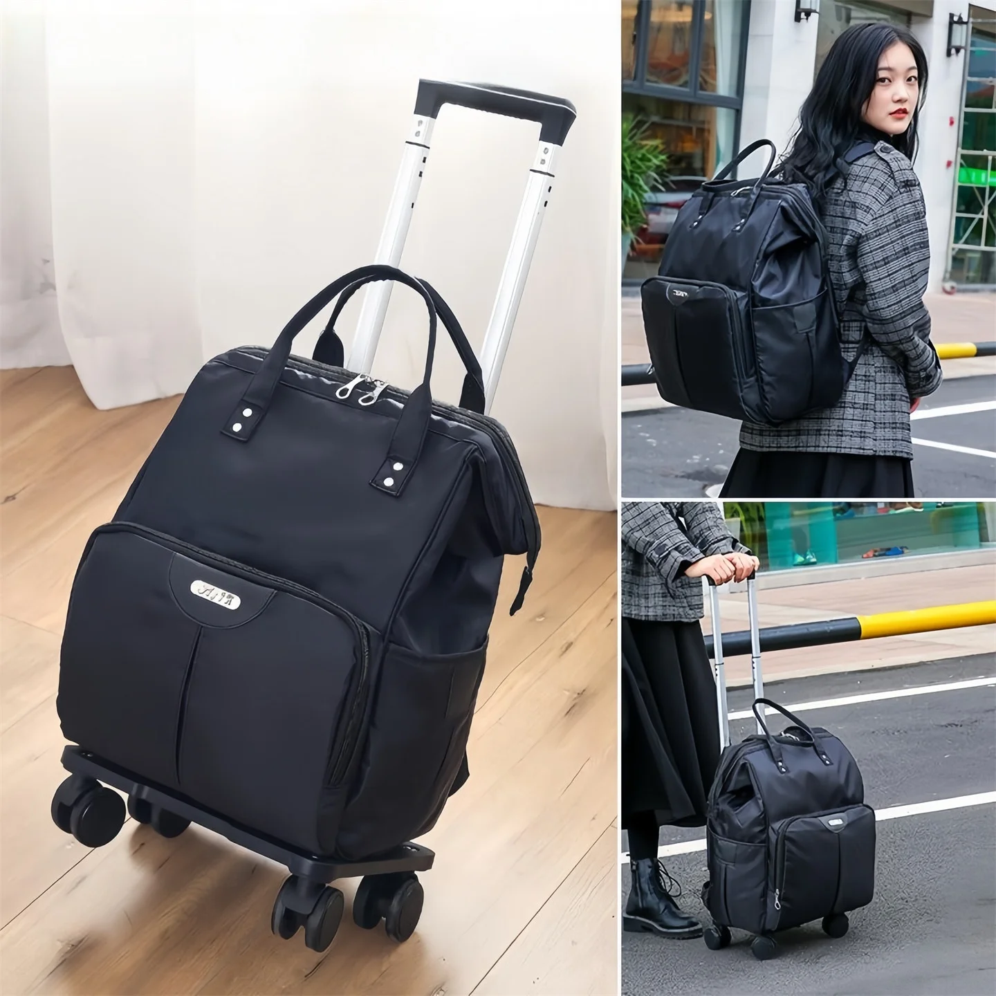 ポータブルアルミ合金製荷物ハンドルホイールユニバーサルホイールコンパクトベビーカーバックパックハンドルフレーム軽量旅行必需品