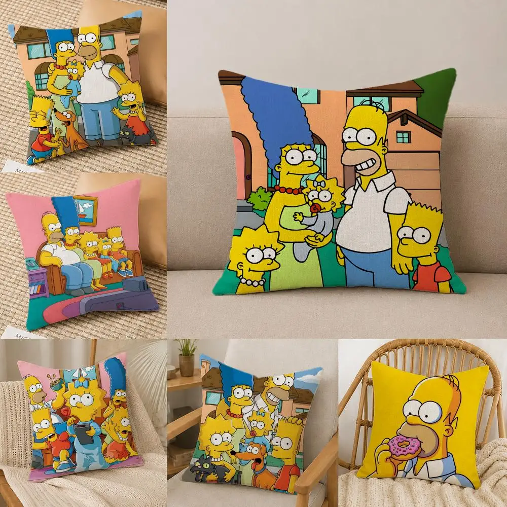 Cartoon T-The S-Simpsons Cushion Cover Natural Linen Pillowcase Set, All-in-One Decor for Sofa, Bedroom & Chair