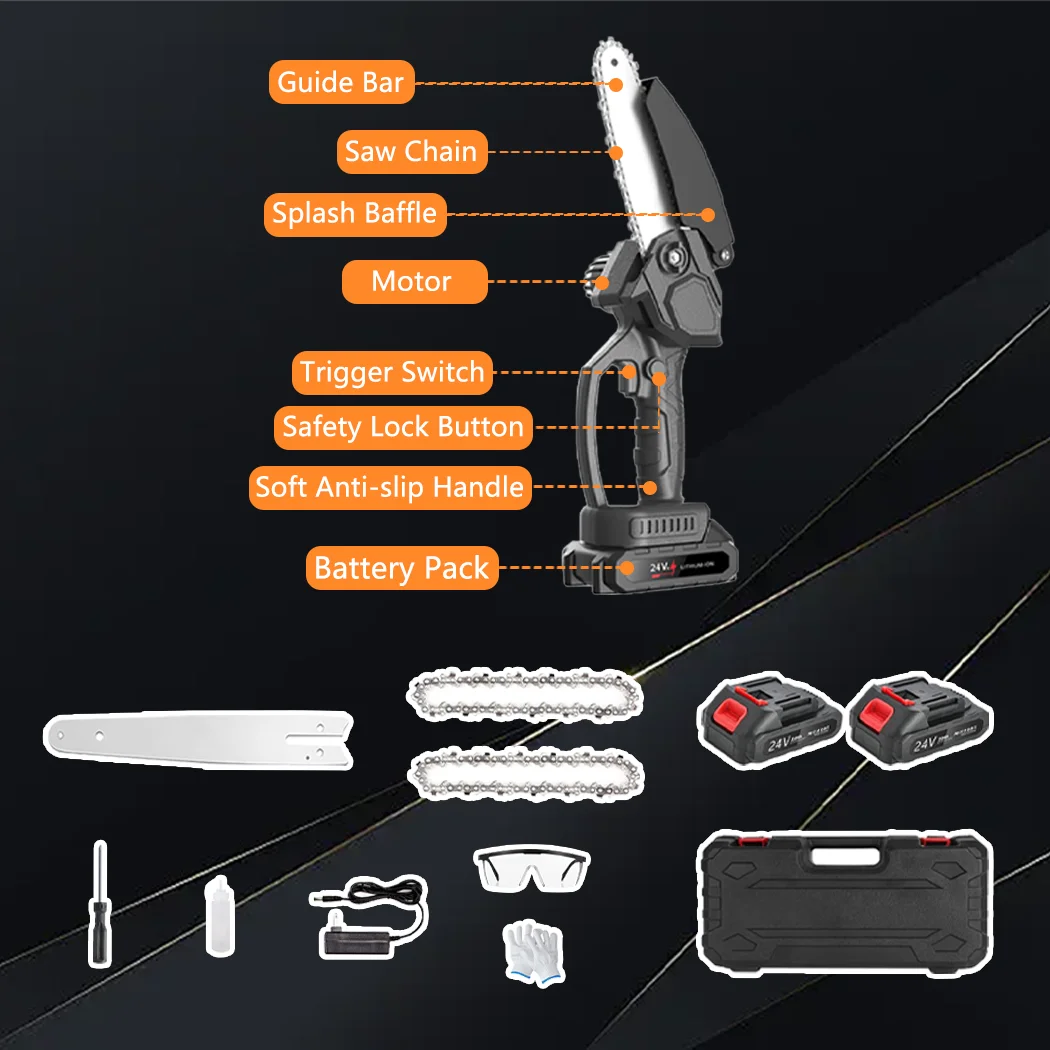 Mini Cordless Electric Chainsaw 6-Inch Wood Cutter Rechargeable 2X Battery-Powered for Home Improvement And Outdoor Living