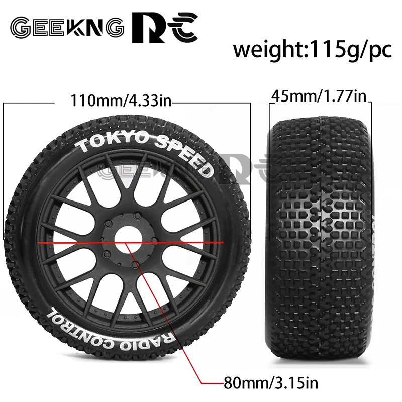 4pcs 110mm 1/8 RC Off-Road Buggy Wheels Tire 17mm Hex for ARRMA Typhon Talion Traxxas Redcat Team Losi Kyosho HPI HSP VRX RC Car