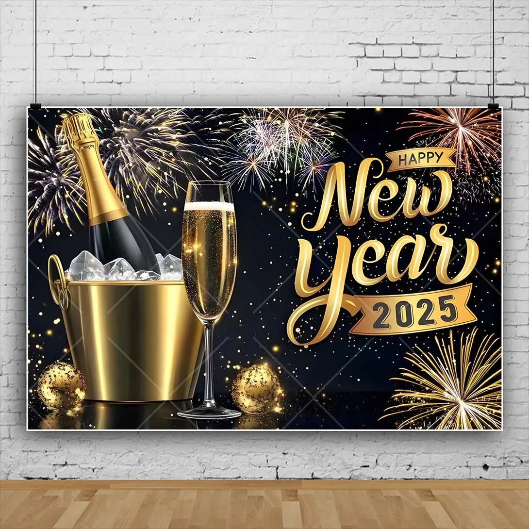 2025 New Year Countdown Carnival Golden Champagne Fireworks Gift Party Custom Backdrops Kids Photo Props Decor Studio Background