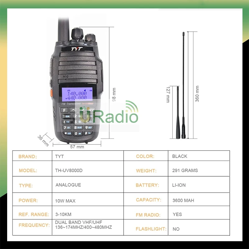 Imagem -02 - Walkie Talkie de Banda Dupla 10 km 3600mah 10 km Vhf Uhf 10w Função Repetidora de Banda Cruzada Tyt-th-uv8000d