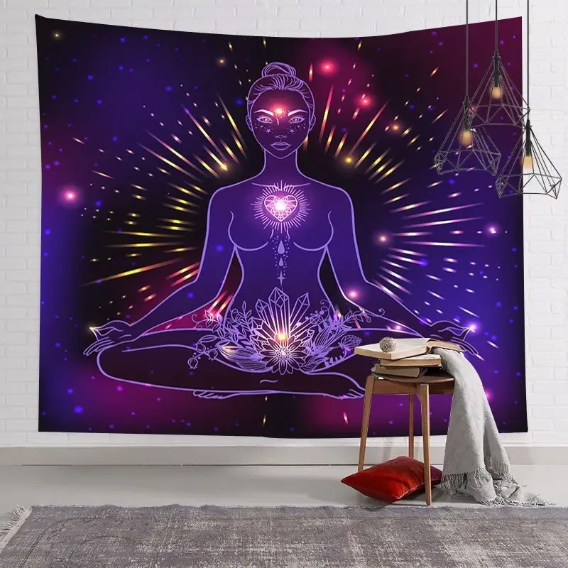 Chakra Yoga Meditation Spiritual Aesthetic Tapestry Galaxy Lotus Boho Wall Hanging Dorm Bedroom Studio Home Decor