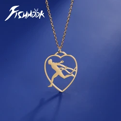 Fishhook Run Necklace Runner Heart Chain Sports Gift For Woman Man Gold Color Stainless Steel Pendant Fashion Jewelry